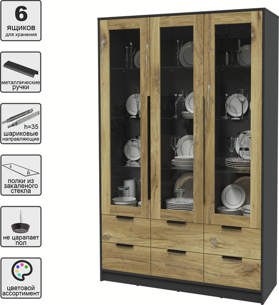 Изображение товара Шкаф с витриной Интерлиния Концепт КТ-ШВ3 (дуб нокс/антрацит)