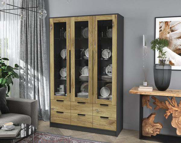 Изображение товара Шкаф с витриной Интерлиния Концепт КТ-ШВ3 (дуб нокс/антрацит)