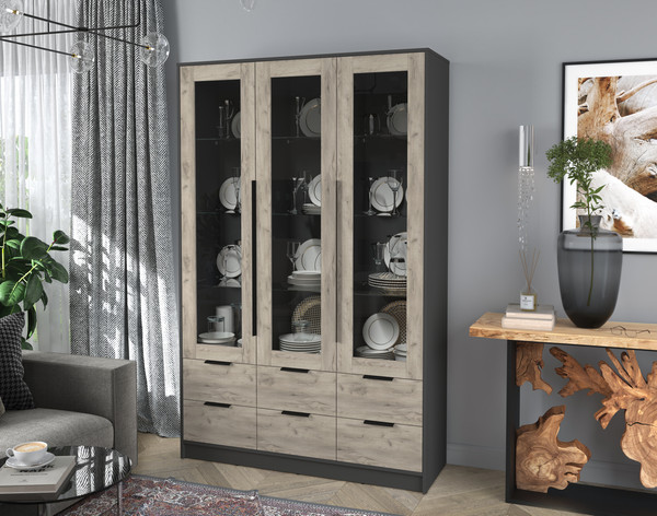 Изображение товара Шкаф с витриной Интерлиния Концепт КТ-ШВ3 (дуб серый/антрацит)