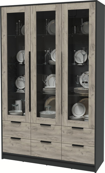 Изображение товара Шкаф с витриной Интерлиния Концепт КТ-ШВ3 (дуб серый/антрацит)