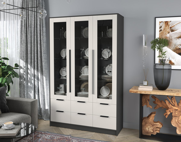 Изображение товара Шкаф с витриной Интерлиния Концепт КТ-ШВ3 (персидский жемчуг/антрацит)