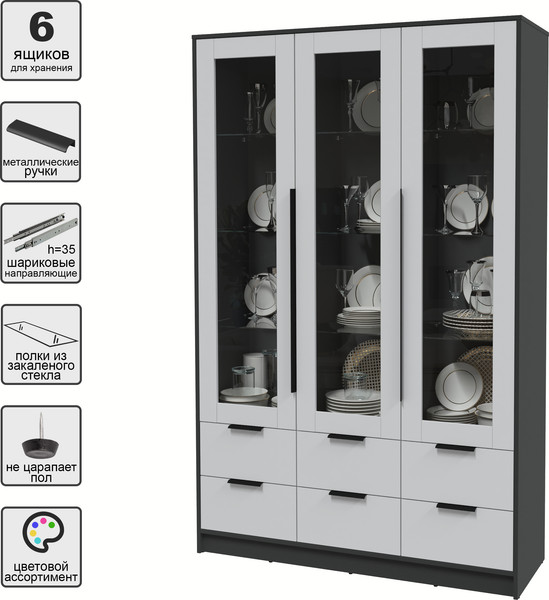 Изображение товара Шкаф с витриной Интерлиния Концепт КТ-ШВ3 (серый/антрацит)