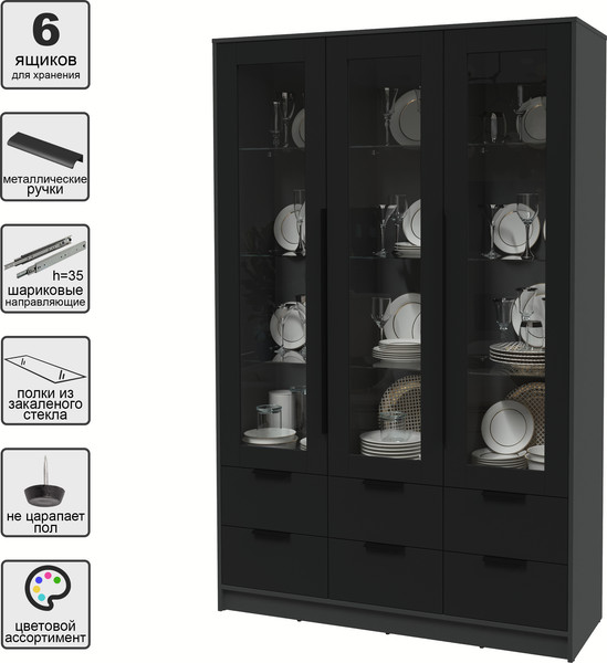 Изображение товара Шкаф с витриной Интерлиния Концепт КТ-ШВ3 (черный/антрацит)