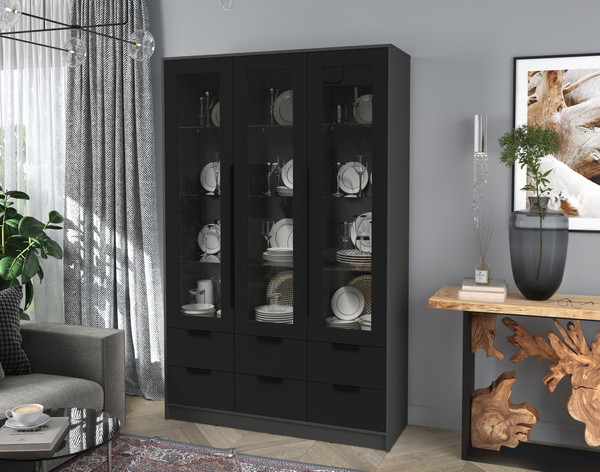 Изображение товара Шкаф с витриной Интерлиния Концепт КТ-ШВ3 (черный/антрацит)