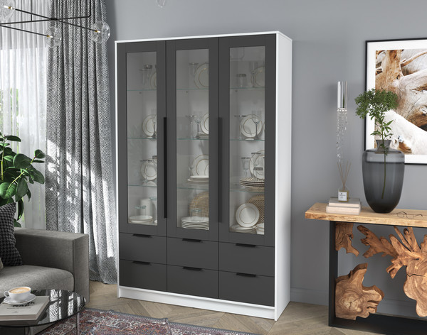 Изображение товара Шкаф с витриной Интерлиния Концепт КТ-ШВ3 (антрацит/белый платинум)