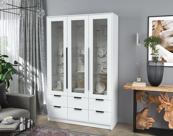 Изображение товара Шкаф с витриной Интерлиния Концепт КТ-ШВ3 (белый платинум/белый платинум)