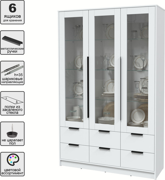 Изображение товара Шкаф с витриной Интерлиния Концепт КТ-ШВ3 (белый платинум/белый платинум)