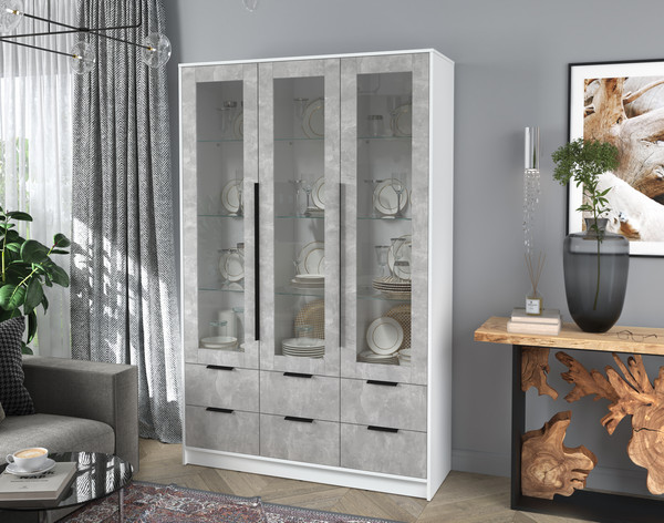 Изображение товара Шкаф с витриной Интерлиния Концепт КТ-ШВ3 (бетон/белый платинум)