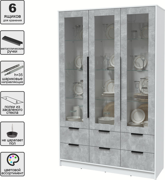 Изображение товара Шкаф с витриной Интерлиния Концепт КТ-ШВ3 (бетон/белый платинум)