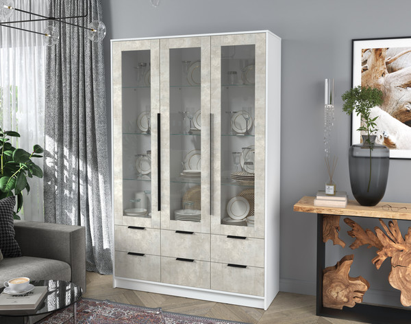 Изображение товара Шкаф с витриной Интерлиния Концепт КТ-ШВ3 (бетон лайт/белый платинум)