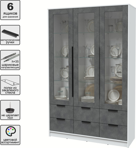 Изображение товара Шкаф с витриной Интерлиния Концепт КТ-ШВ3 (бетон портленд/белый платинум)