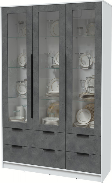 Изображение товара Шкаф с витриной Интерлиния Концепт КТ-ШВ3 (бетон портленд/белый платинум)