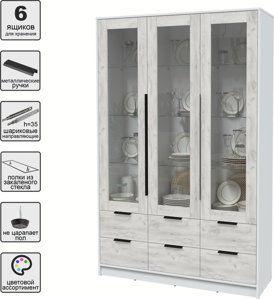 Изображение товара Шкаф с витриной Интерлиния Концепт КТ-ШВ3 (дуб белый/белый платинум)