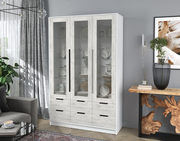 Изображение товара Шкаф с витриной Интерлиния Концепт КТ-ШВ3 (дуб белый/белый платинум)