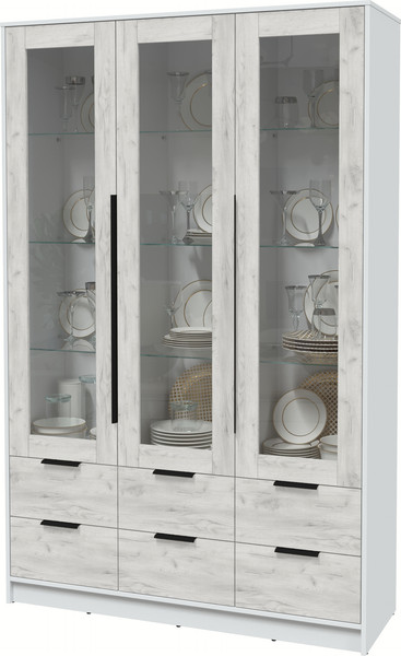 Изображение товара Шкаф с витриной Интерлиния Концепт КТ-ШВ3 (дуб белый/белый платинум)