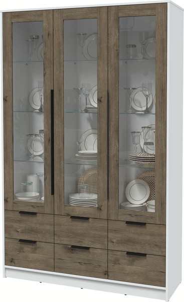 Изображение товара Шкаф с витриной Интерлиния Концепт КТ-ШВ3 (дуб веллингтон/белый платинум)
