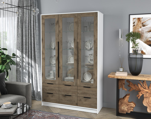 Изображение товара Шкаф с витриной Интерлиния Концепт КТ-ШВ3 (дуб веллингтон/белый платинум)