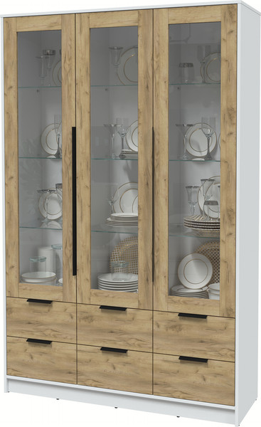 Изображение товара Шкаф с витриной Интерлиния Концепт КТ-ШВ3 (дуб золотой/белый платинум)