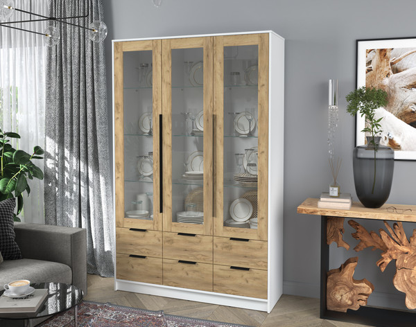 Изображение товара Шкаф с витриной Интерлиния Концепт КТ-ШВ3 (дуб золотой/белый платинум)