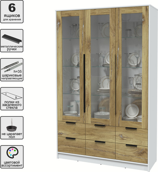 Изображение товара Шкаф с витриной Интерлиния Концепт КТ-ШВ3 (дуб нокс/белый платинум)