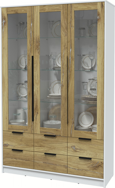 Изображение товара Шкаф с витриной Интерлиния Концепт КТ-ШВ3 (дуб нокс/белый платинум)