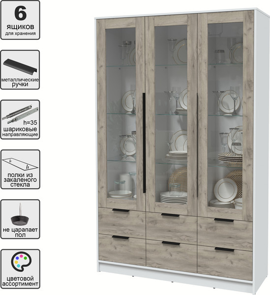 Изображение товара Шкаф с витриной Интерлиния Концепт КТ-ШВ3 (дуб серый/белый платинум)