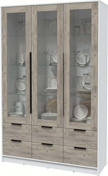 Изображение товара Шкаф с витриной Интерлиния Концепт КТ-ШВ3 (дуб серый/белый платинум)