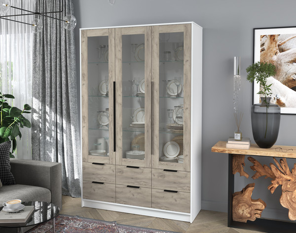 Изображение товара Шкаф с витриной Интерлиния Концепт КТ-ШВ3 (дуб серый/белый платинум)