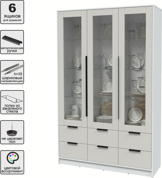 Изображение товара Шкаф с витриной Интерлиния Концепт КТ-ШВ3 (персидский жемчуг/белый платинум)