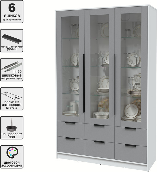 Изображение товара Шкаф с витриной Интерлиния Концепт КТ-ШВ3 (серебро/белый платинум)