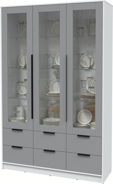 Изображение товара Шкаф с витриной Интерлиния Концепт КТ-ШВ3 (серебро/белый платинум)