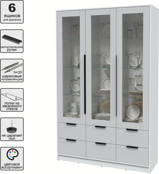 Изображение товара Шкаф с витриной Интерлиния Концепт КТ-ШВ3 (серый/белый платинум)