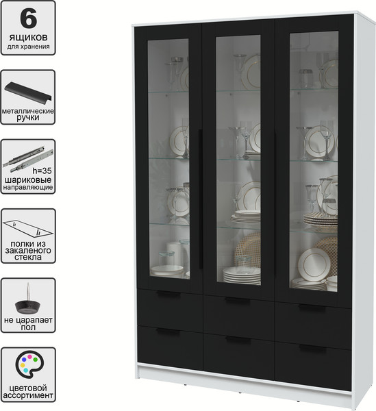 Изображение товара Шкаф с витриной Интерлиния Концепт КТ-ШВ3 (черный/белый платинум)