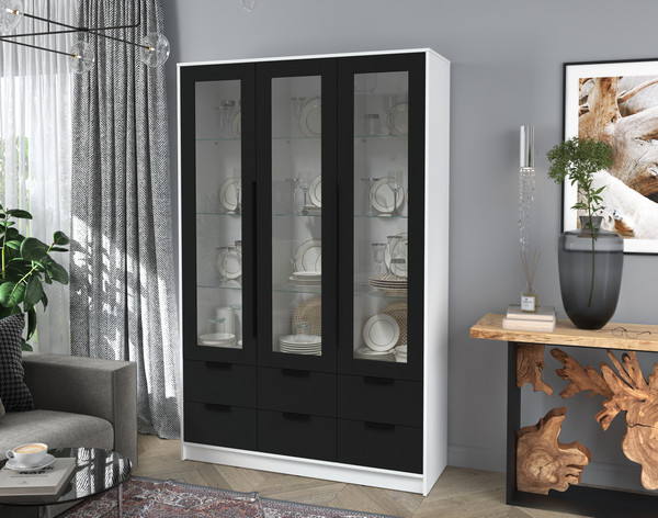 Изображение товара Шкаф с витриной Интерлиния Концепт КТ-ШВ3 (черный/белый платинум)