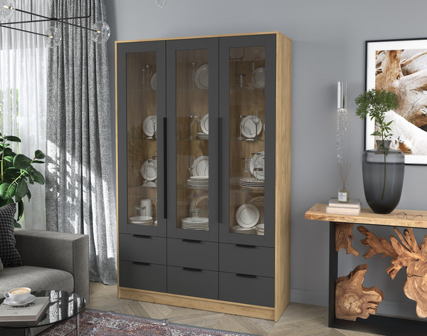 Изображение товара Шкаф с витриной Интерлиния Концепт КТ-ШВ3 (антрацит/дуб золотой)