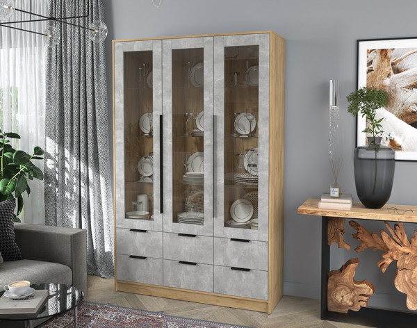 Изображение товара Шкаф с витриной Интерлиния Концепт КТ-ШВ3 (бетон/дуб золотой)