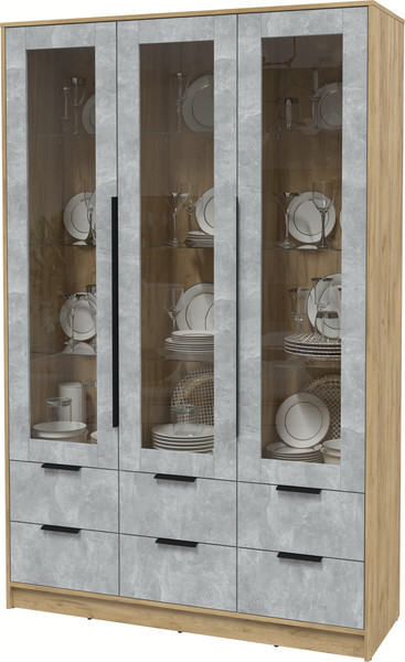 Изображение товара Шкаф с витриной Интерлиния Концепт КТ-ШВ3 (бетон/дуб золотой)