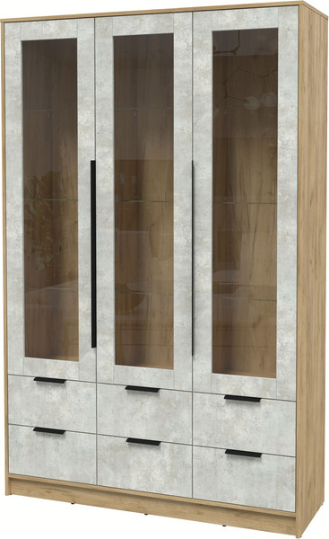 Изображение товара Шкаф с витриной Интерлиния Концепт КТ-ШВ3 (бетон лайт/дуб золотой)