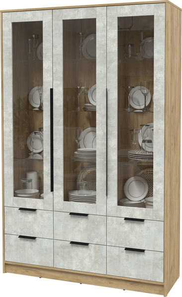 Изображение товара Шкаф с витриной Интерлиния Концепт КТ-ШВ3 (бетон лайт/дуб золотой)