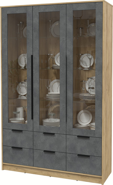 Изображение товара Шкаф с витриной Интерлиния Концепт КТ-ШВ3 (бетон портленд/дуб золотой)