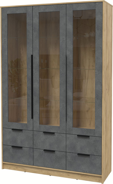 Изображение товара Шкаф с витриной Интерлиния Концепт КТ-ШВ3 (бетон портленд/дуб золотой)