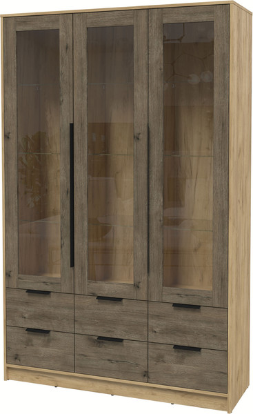 Изображение товара Шкаф с витриной Интерлиния Концепт КТ-ШВ3 (дуб веллингтон/дуб золотой)