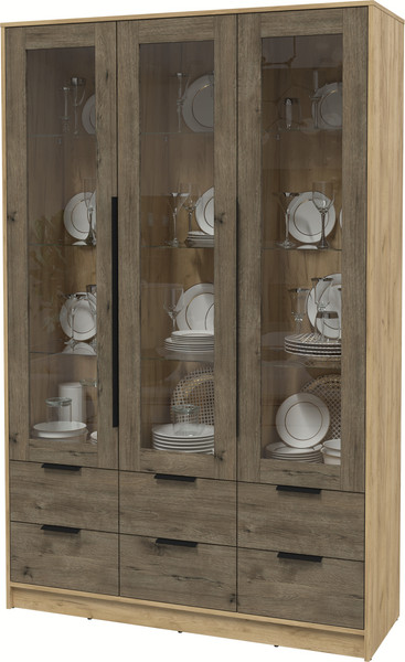 Изображение товара Шкаф с витриной Интерлиния Концепт КТ-ШВ3 (дуб веллингтон/дуб золотой)
