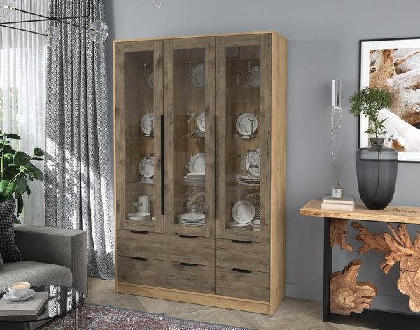 Изображение товара Шкаф с витриной Интерлиния Концепт КТ-ШВ3 (дуб веллингтон/дуб золотой)