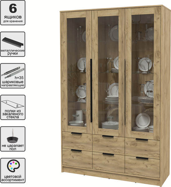 Изображение товара Шкаф с витриной Интерлиния Концепт КТ-ШВ3 (дуб золотой/дуб золотой)