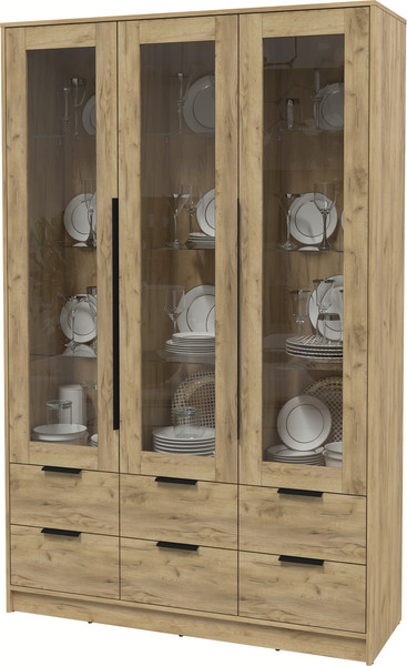 Изображение товара Шкаф с витриной Интерлиния Концепт КТ-ШВ3 (дуб золотой/дуб золотой)