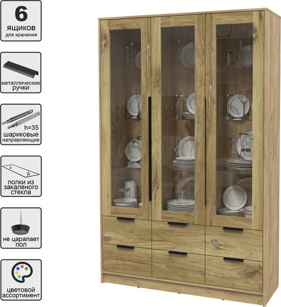 Изображение товара Шкаф с витриной Интерлиния Концепт КТ-ШВ3 (дуб нокс/дуб золотой)