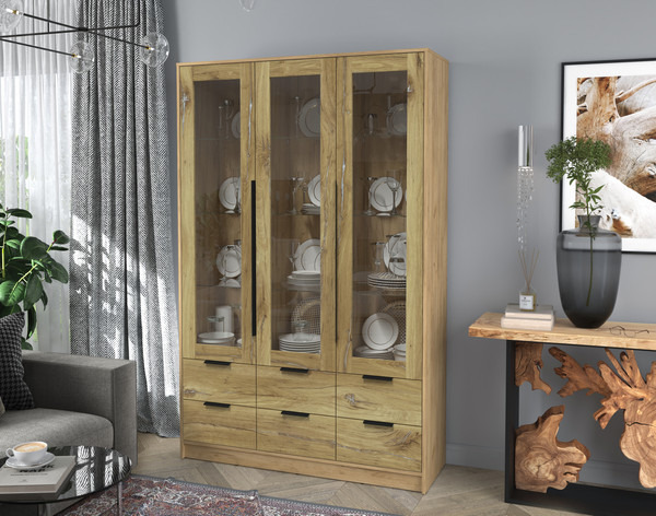 Изображение товара Шкаф с витриной Интерлиния Концепт КТ-ШВ3 (дуб нокс/дуб золотой)