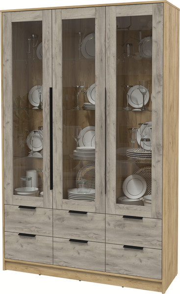 Изображение товара Шкаф с витриной Интерлиния Концепт КТ-ШВ3 (дуб серый/дуб золотой)