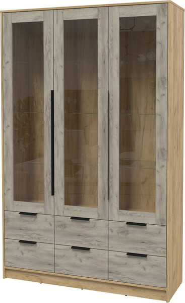 Изображение товара Шкаф с витриной Интерлиния Концепт КТ-ШВ3 (дуб серый/дуб золотой)
